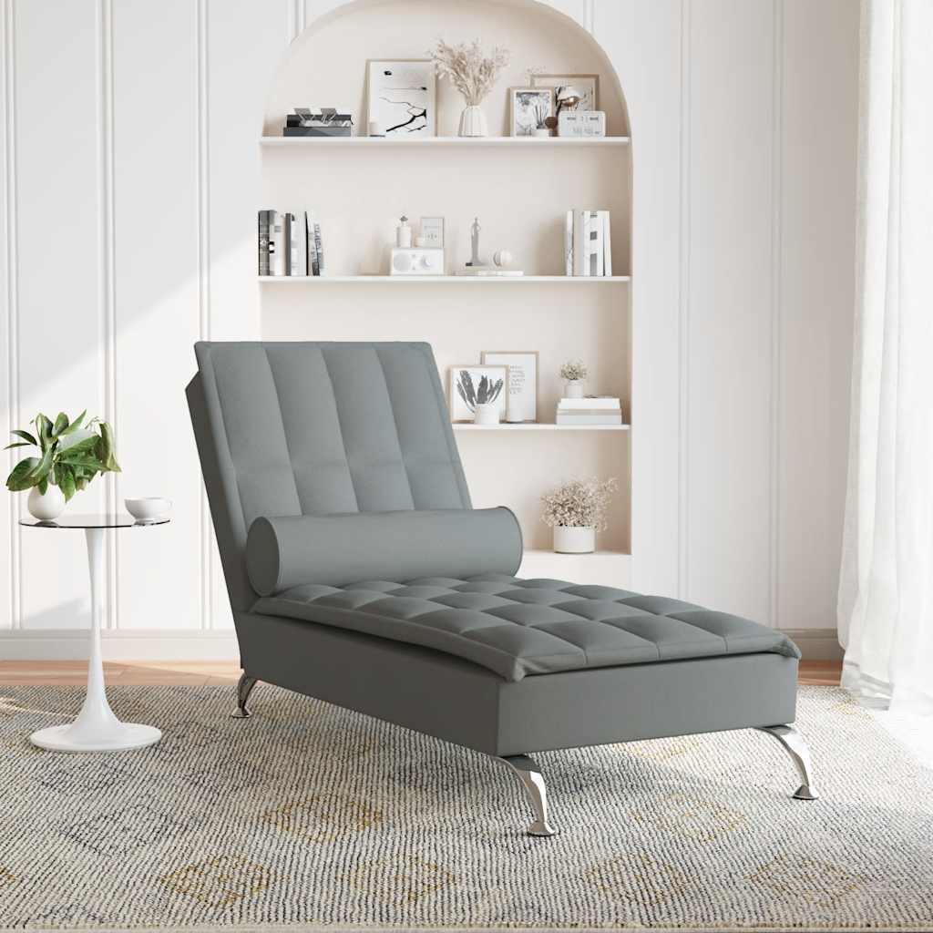 Massage Chaise Longue Met Bolster Stof Donkergrijs