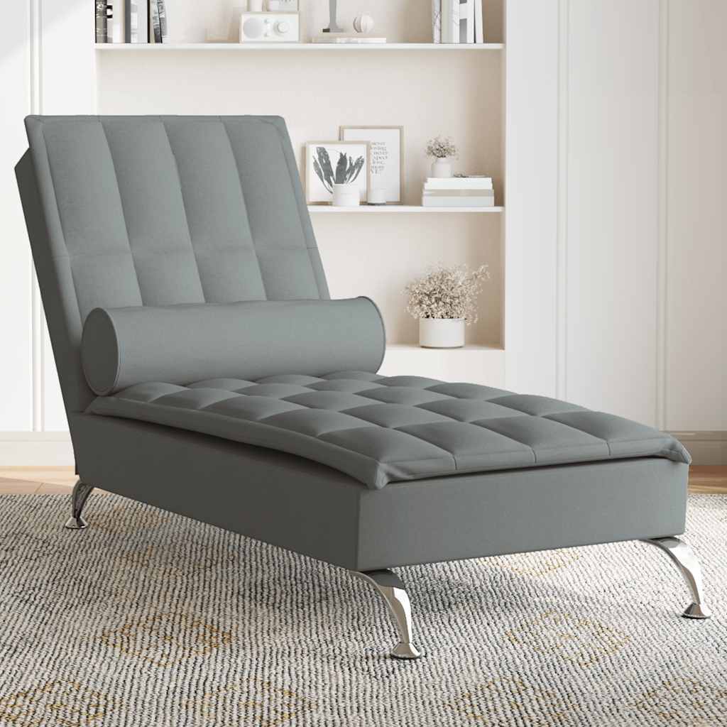 Massage Chaise Longue Met Bolster Stof Donkergrijs