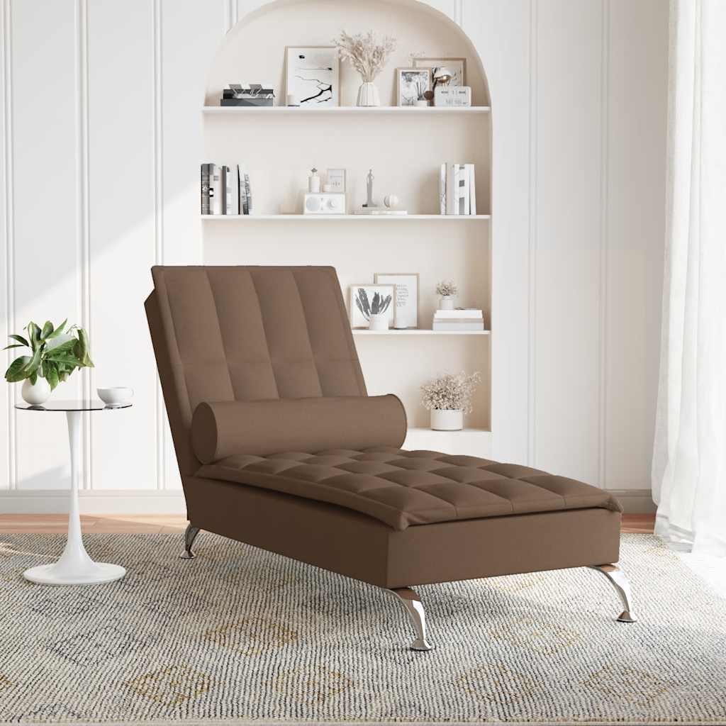 Massage chaise longue met bolster stof bruin