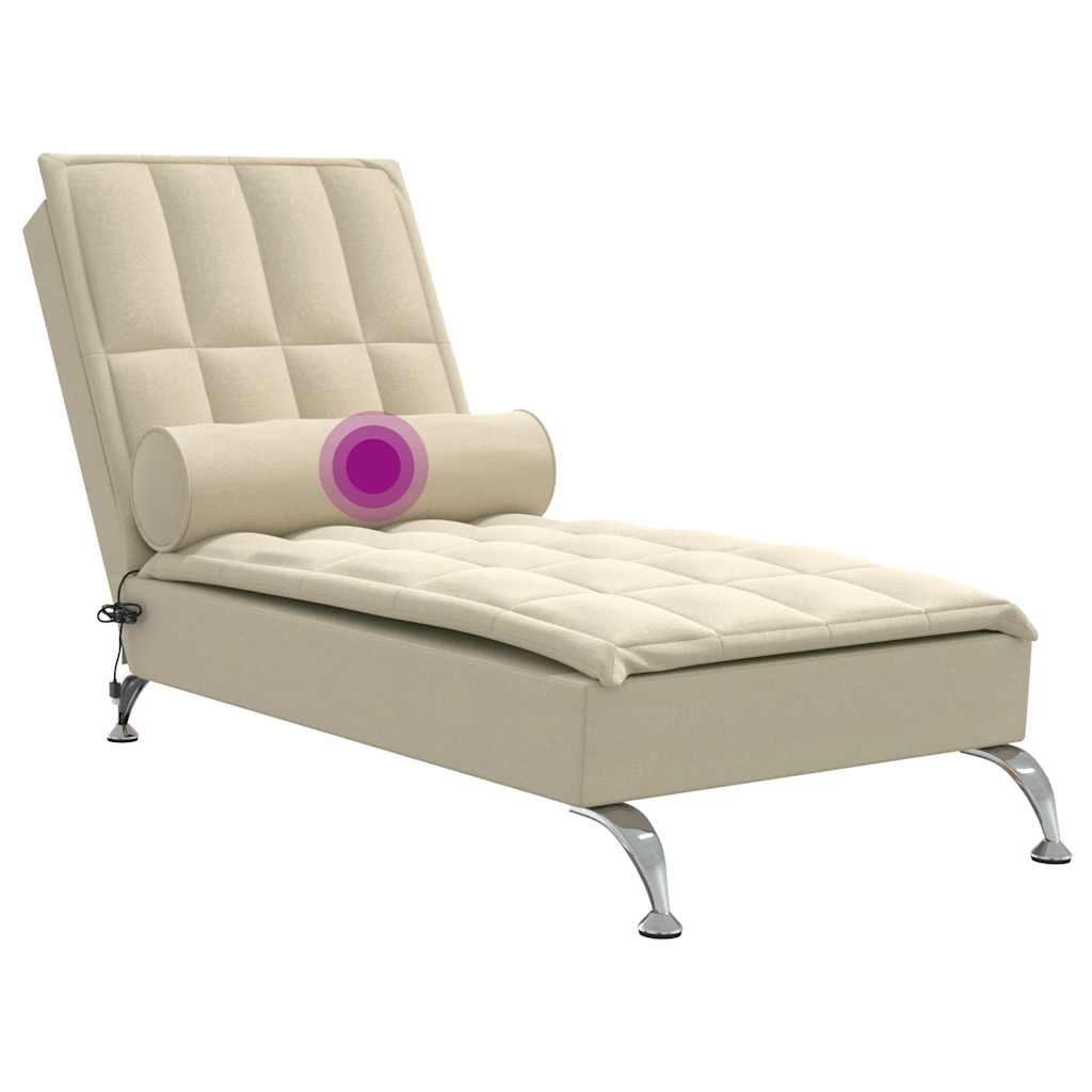 Massage chaise longue met bolster stof crèmekleurig