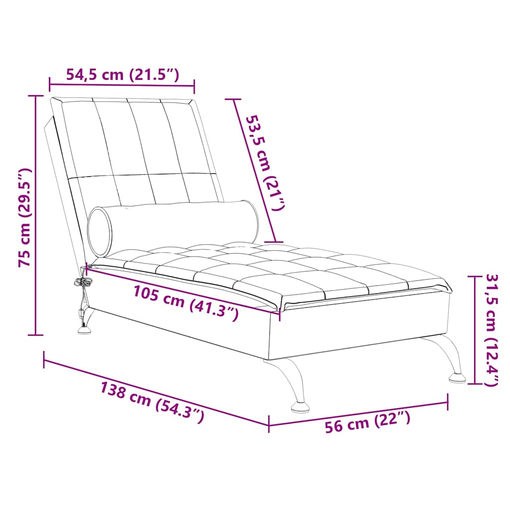 Massage chaise longue met bolster stof crèmekleurig