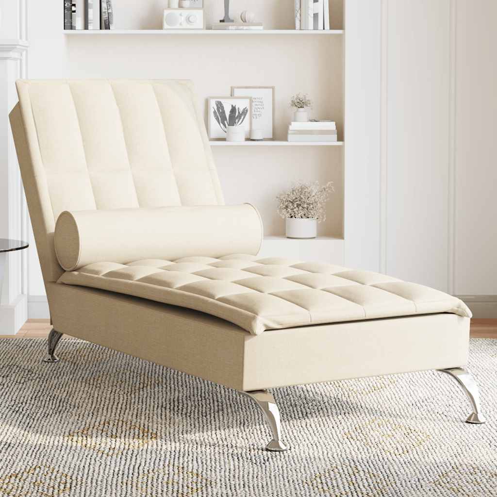 Massage Chaise Longue Met Bolster Stof Kleurig Crème