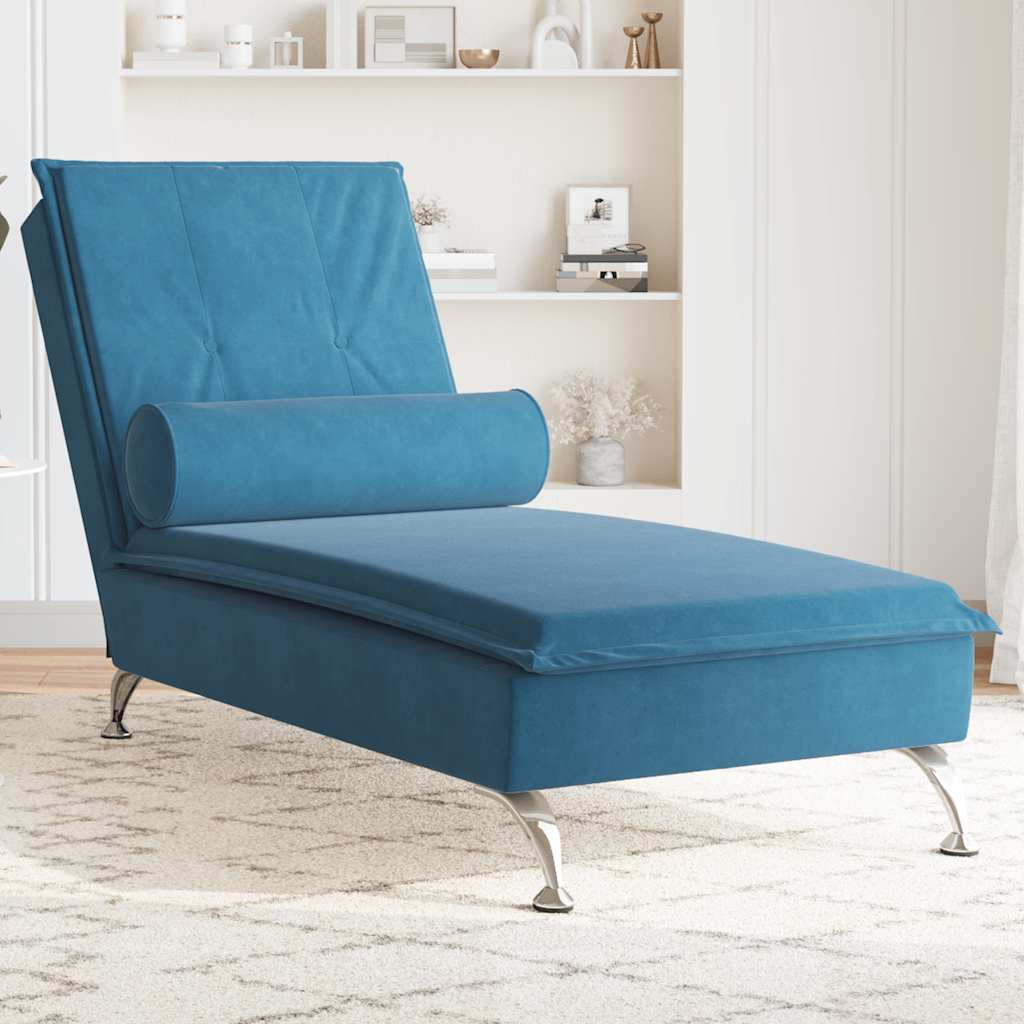 Massage Chaise Longue Met Bolster Fluweel Blauw