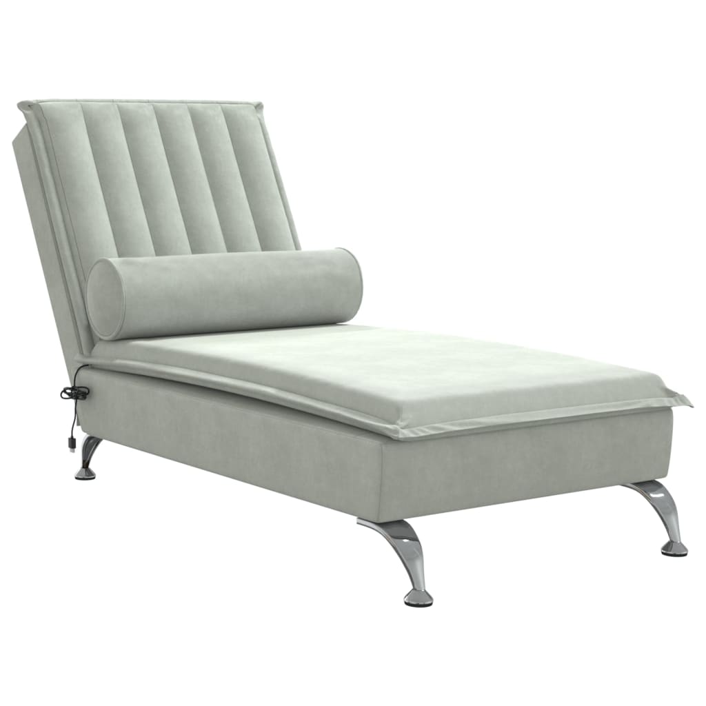 Massage chaise longue met bolster fluweel lichtgrijs