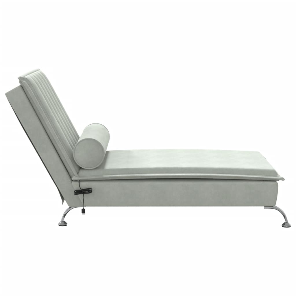 Massage chaise longue met bolster fluweel lichtgrijs