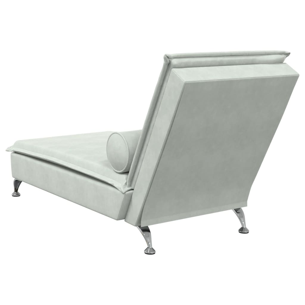 Massage chaise longue met bolster fluweel lichtgrijs