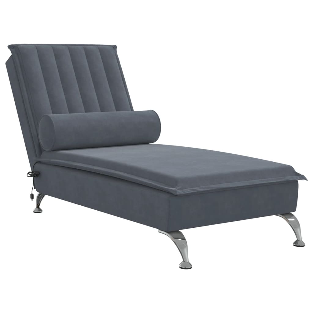 Massage chaise longue met bolster fluweel donkergrijs