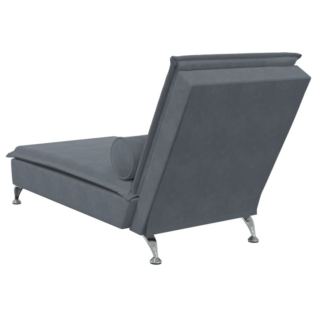 Massage chaise longue met bolster fluweel donkergrijs