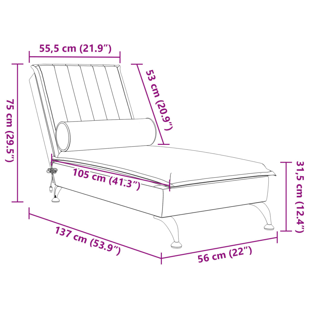 Massage chaise longue met bolster fluweel donkergrijs