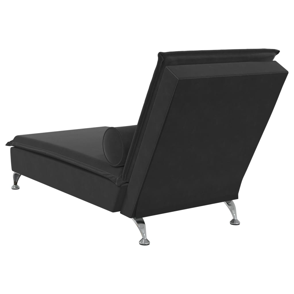 Massage chaise longue met bolster fluweel zwart