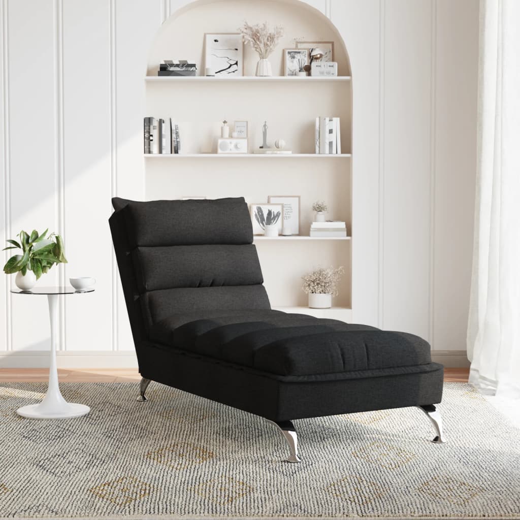 Chaise Longue Met Kussens Stof 1 Zwart