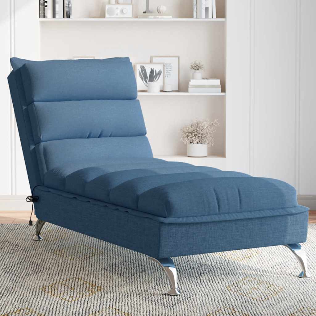 Massage Chaise Longue Met Kussens Stof 1 Blauw