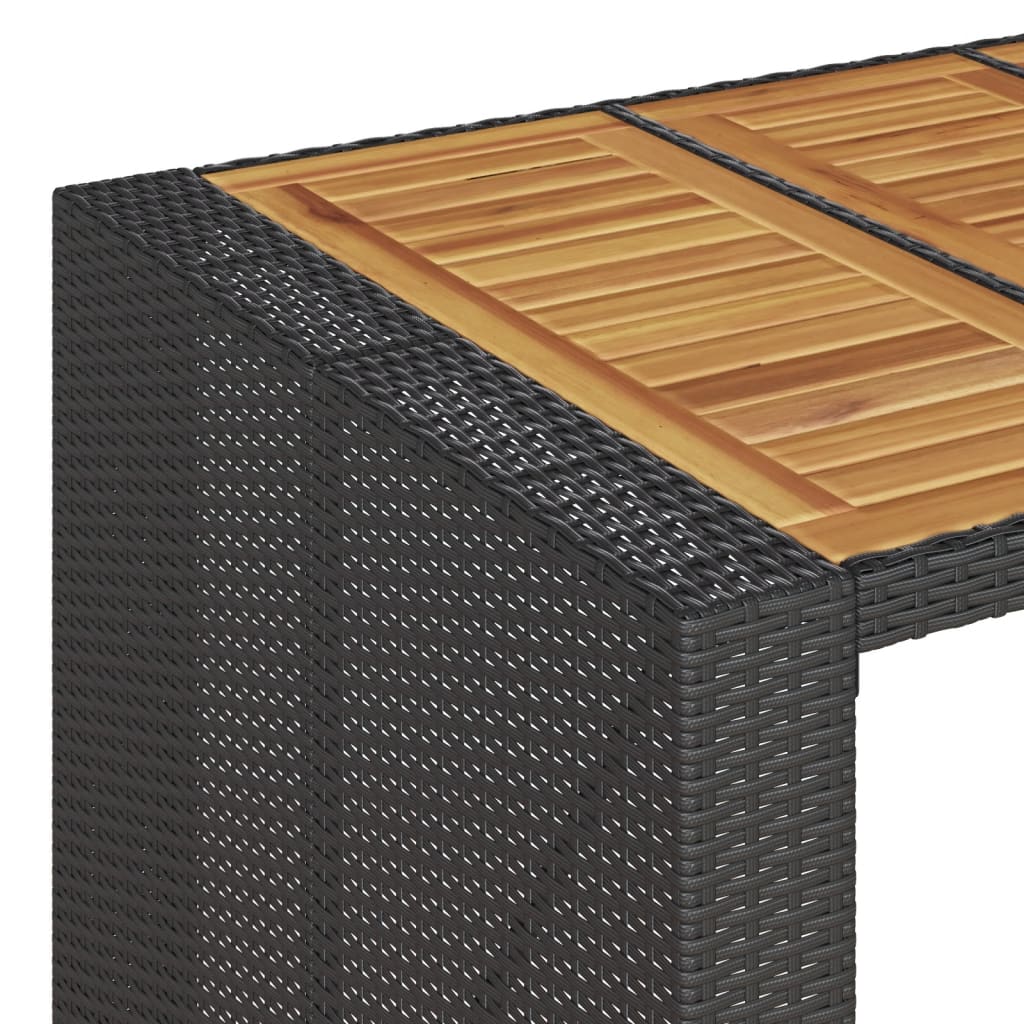 Tuintafel met acaciahouten blad 145x80x110 cm poly rattan zwart