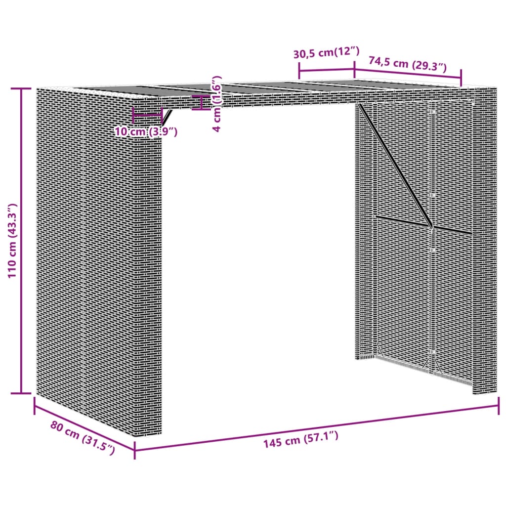 Tuintafel met acaciahouten blad 145x80x110 cm poly rattan zwart