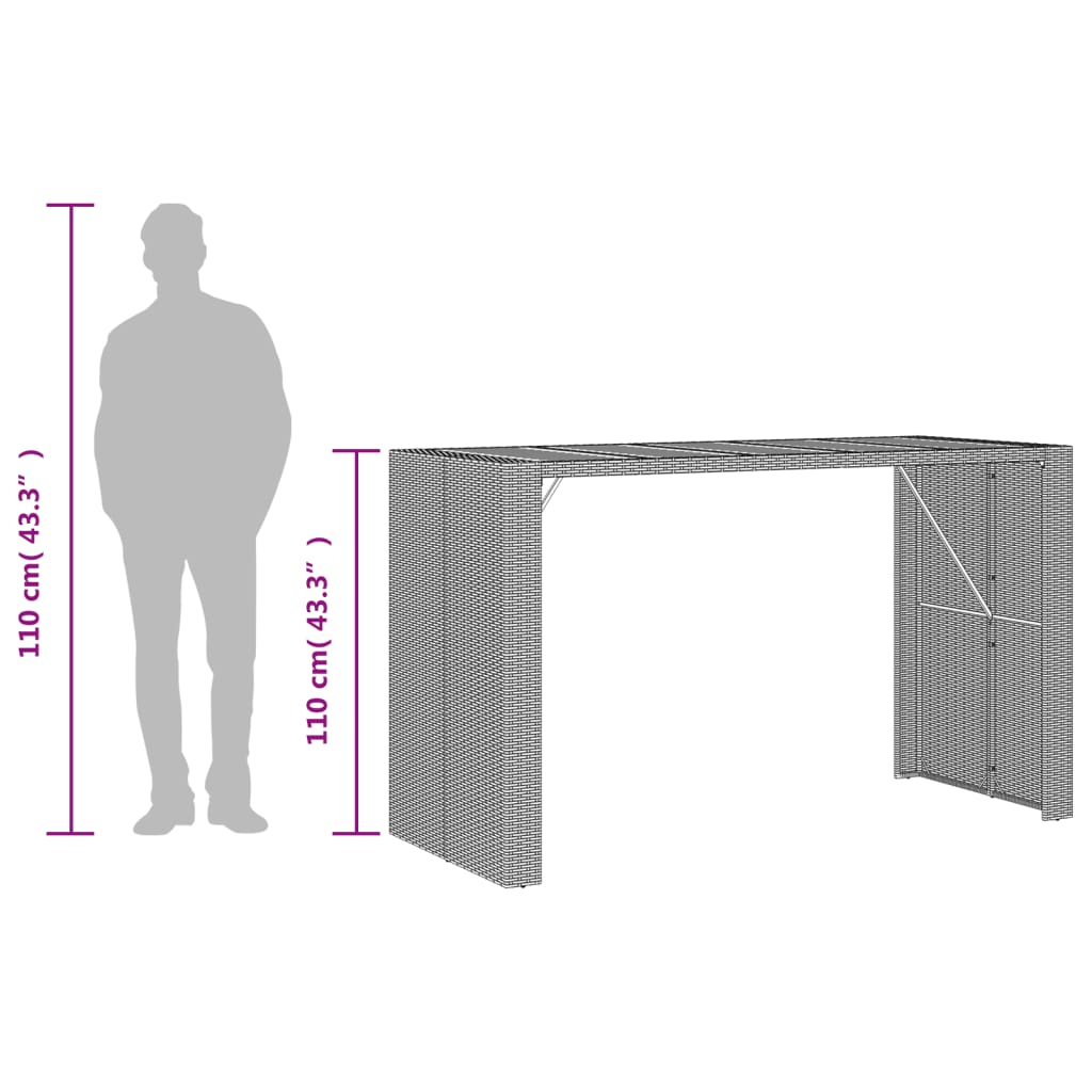 Tuintafel met acaciahouten blad 185x80x110 cm poly rattan zwart