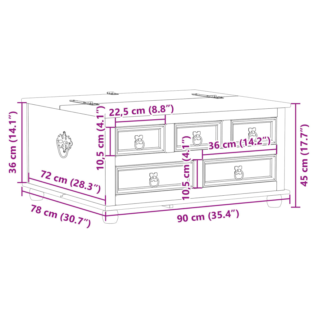 Opbergbox Corona 90x78x45 cm massief grenenhout