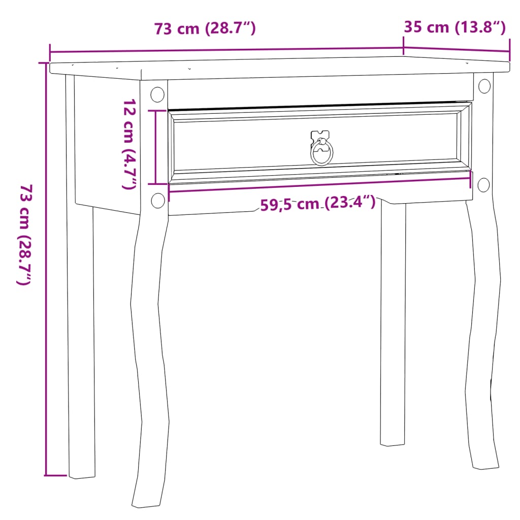 Wandtafel Corona 73x35x73 cm massief grenenhout