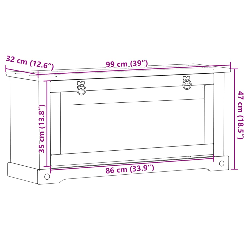 Schoenenkast Corona 99x32x47 cm massief grenenhout