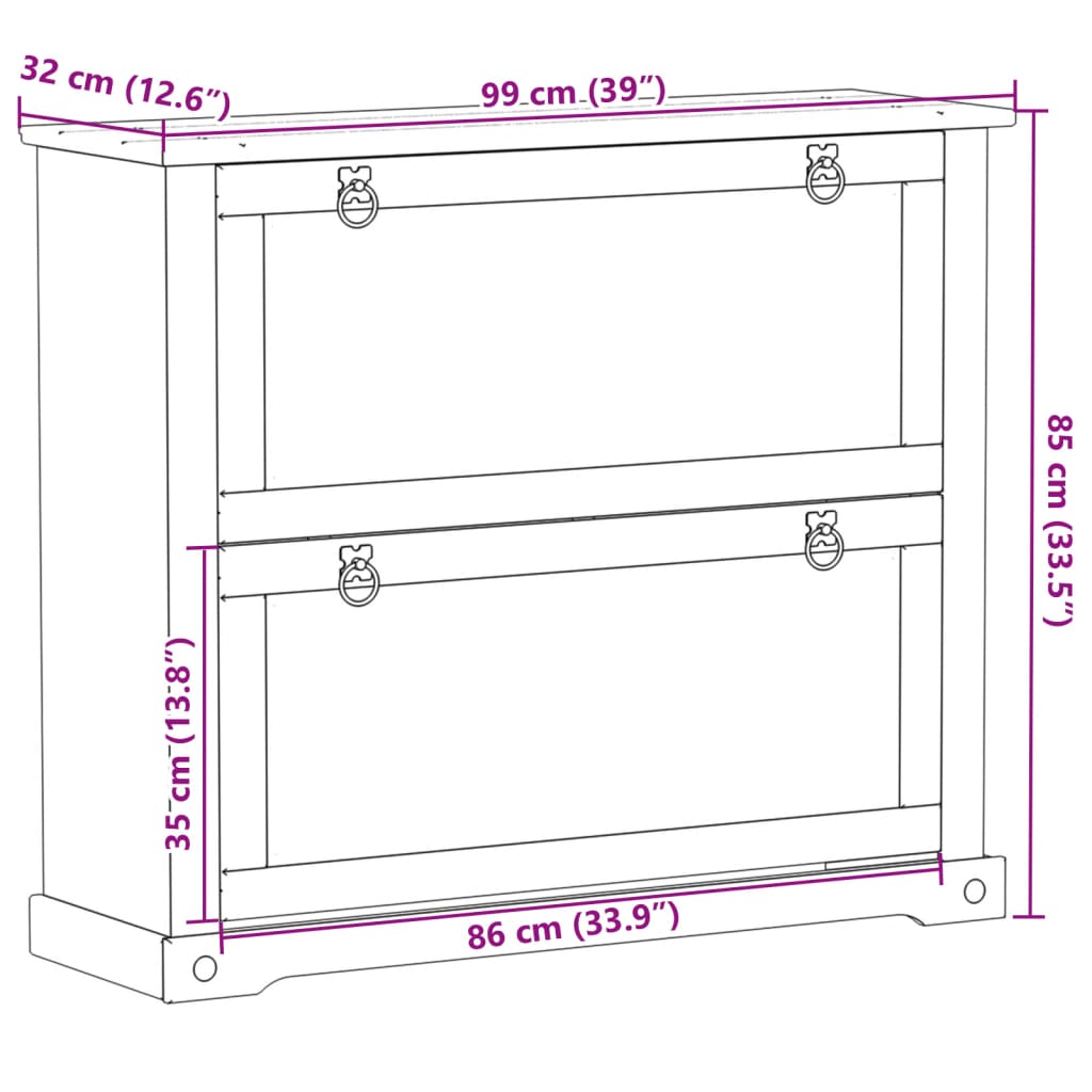 Schoenenkast Corona 99x32x85 cm massief grenenhout