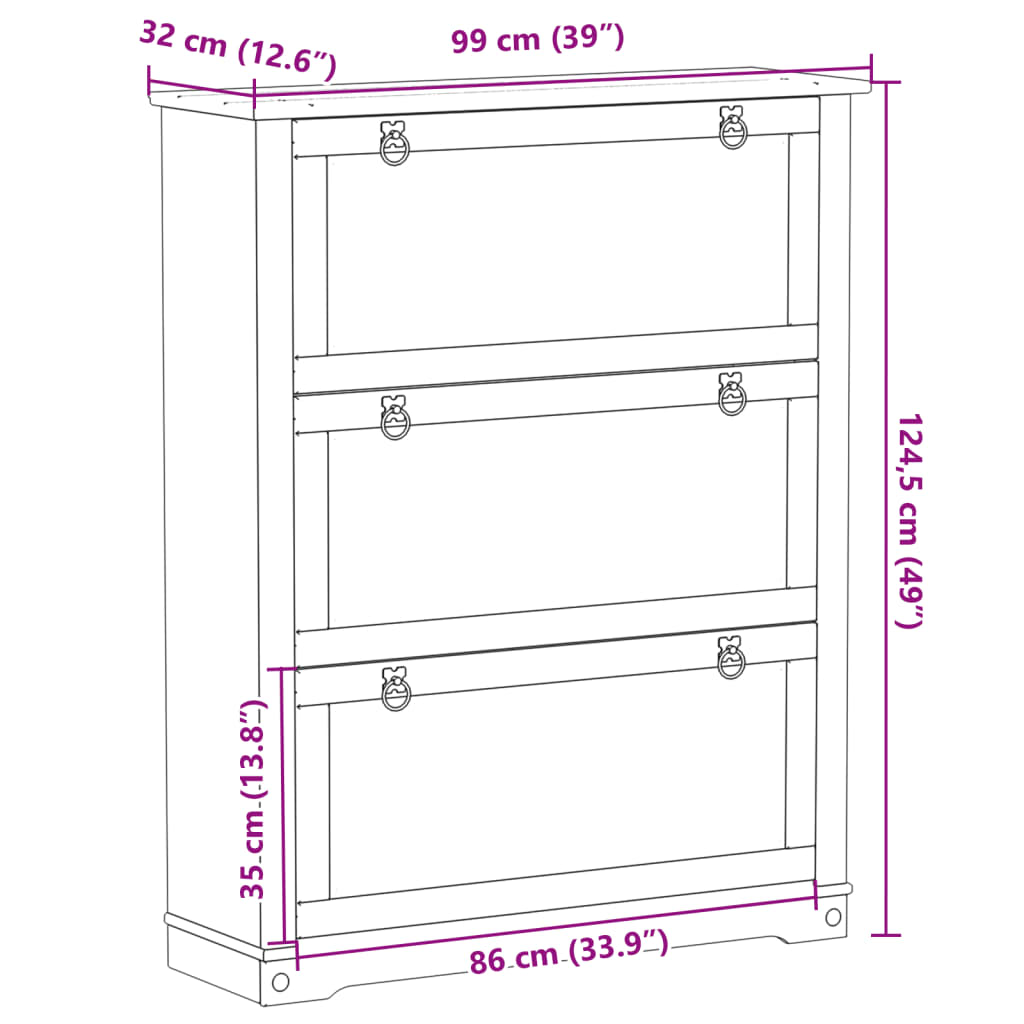 Schoenenkast Corona 99x32x124,5 cm massief grenenhout