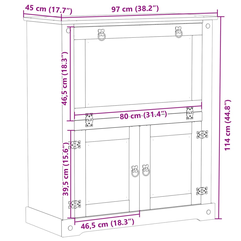 Wijnkast Corona 97x45x114 cm massief grenenhout