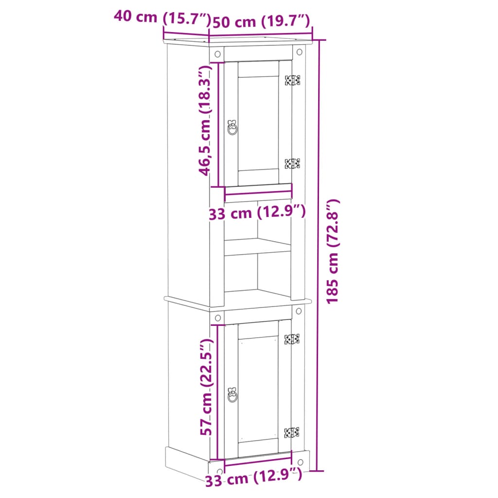 Badkamerkast Corona 50x40x185 cm massief grenenhout