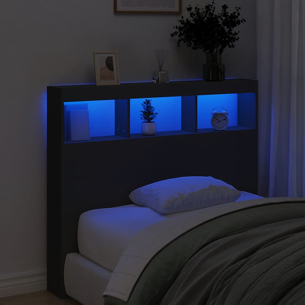 Hoofdbordkast met LED-verlichting 120x17x102 cm zwart