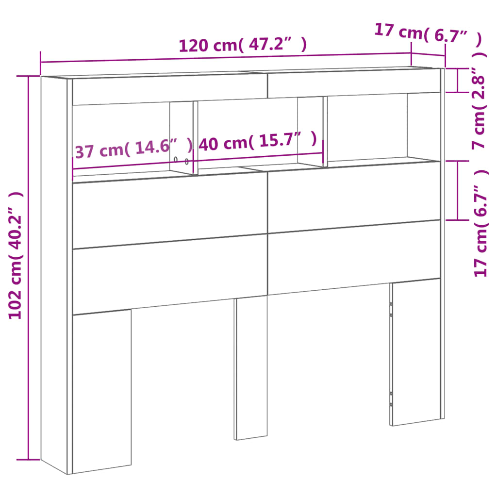 Hoofdbordkast met LED-verlichting 120x17x102 cm bruin eiken