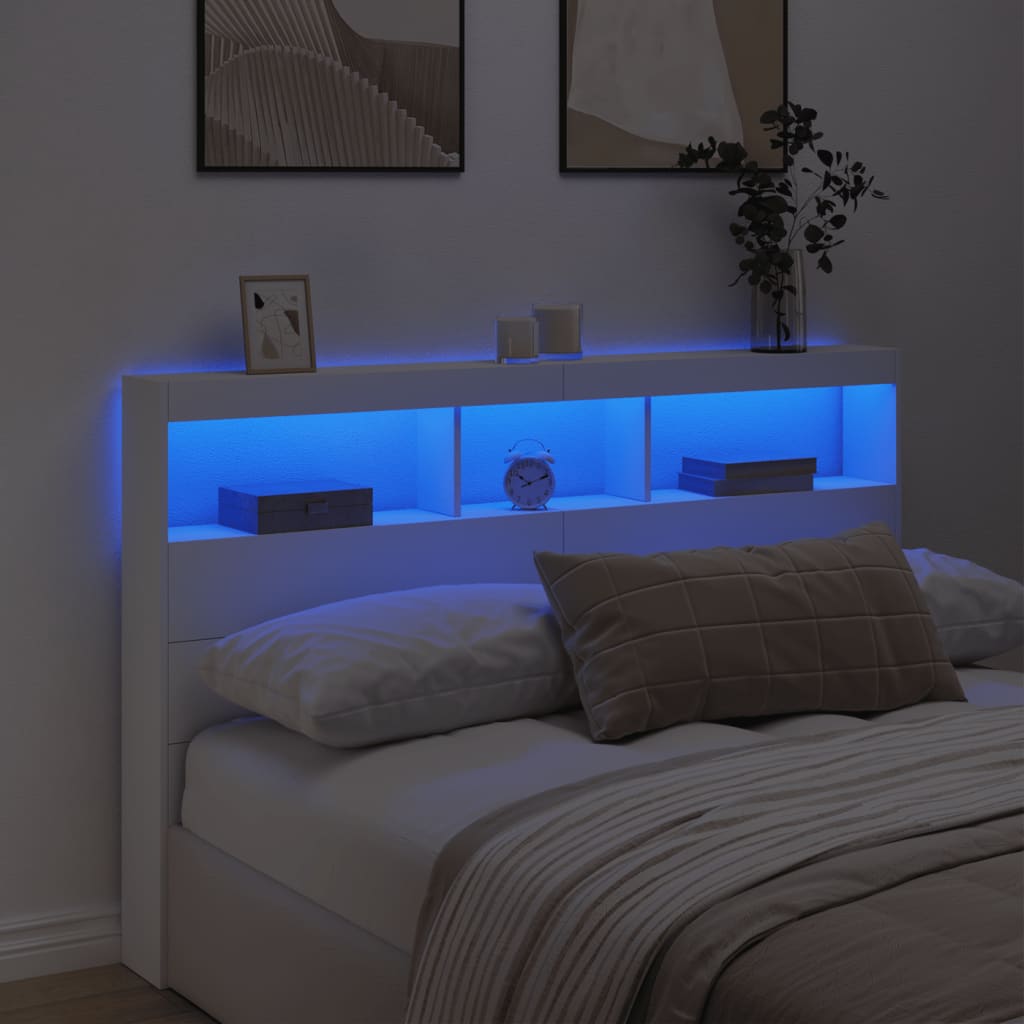 Hoofdbordkast met LED-verlichting 160x17x102 cm wit