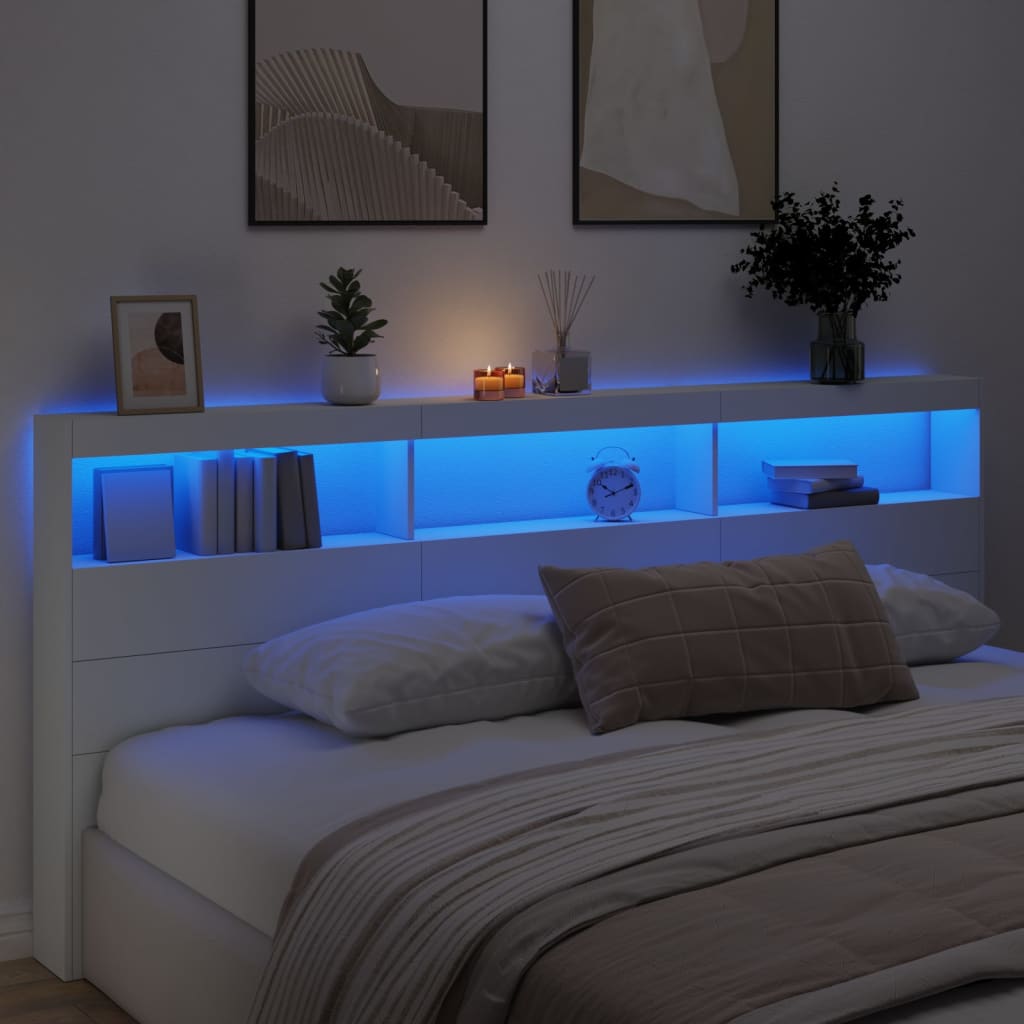 Hoofdbordkast met LED-verlichting 220x17x102 cm wit