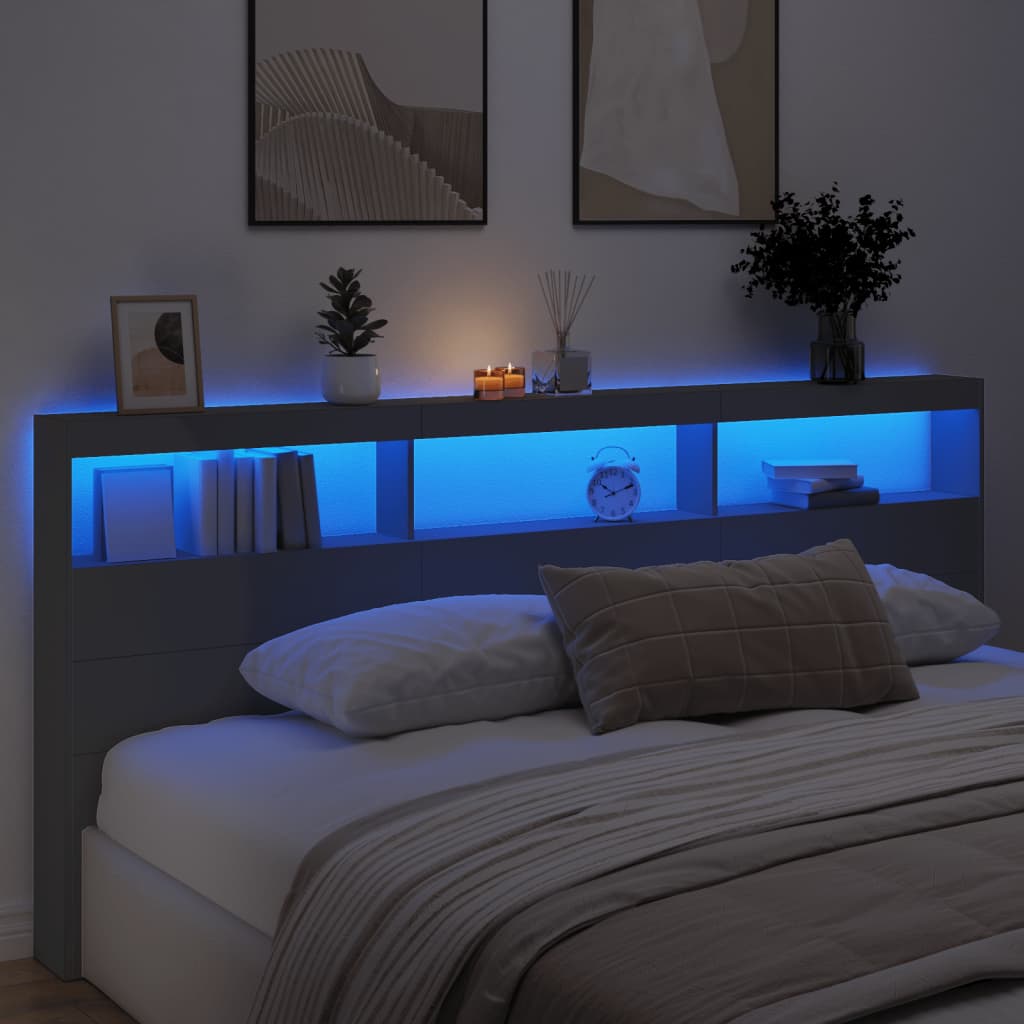 Hoofdbordkast met LED-verlichting 220x17x102 cm zwart