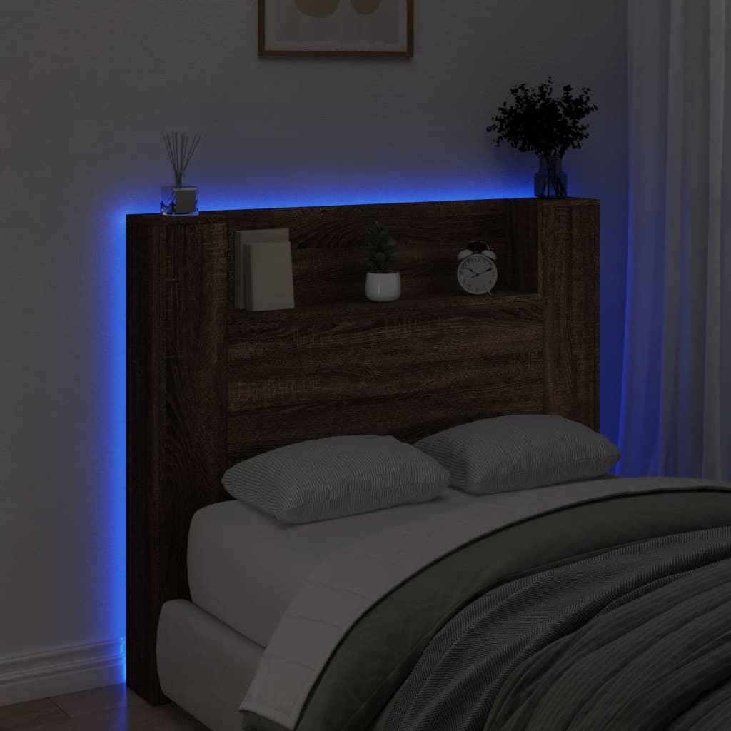 Hoofdbordkast met LED-verlichting 120x16,5x103,5 cm bruin eiken