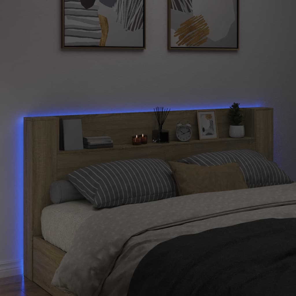 Hoofdbordkast met LED 200x16,5x103,5 cm sonoma eikenkleurig