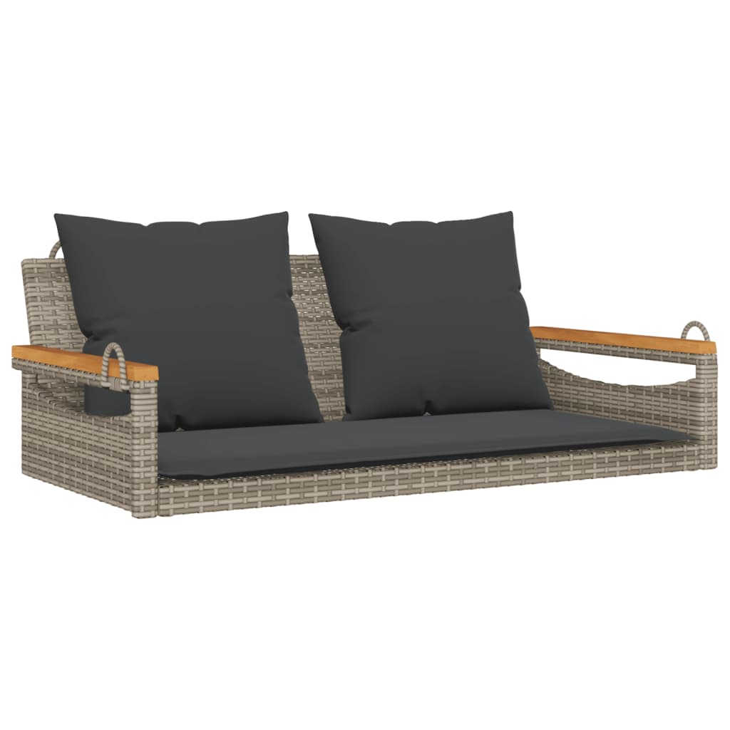 Schommelbank met kussens 109x62x40 cm poly rattan grijs