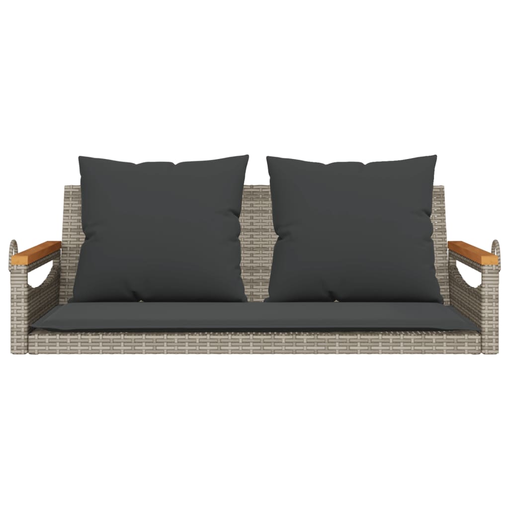 Schommelbank met kussens 109x62x40 cm poly rattan grijs