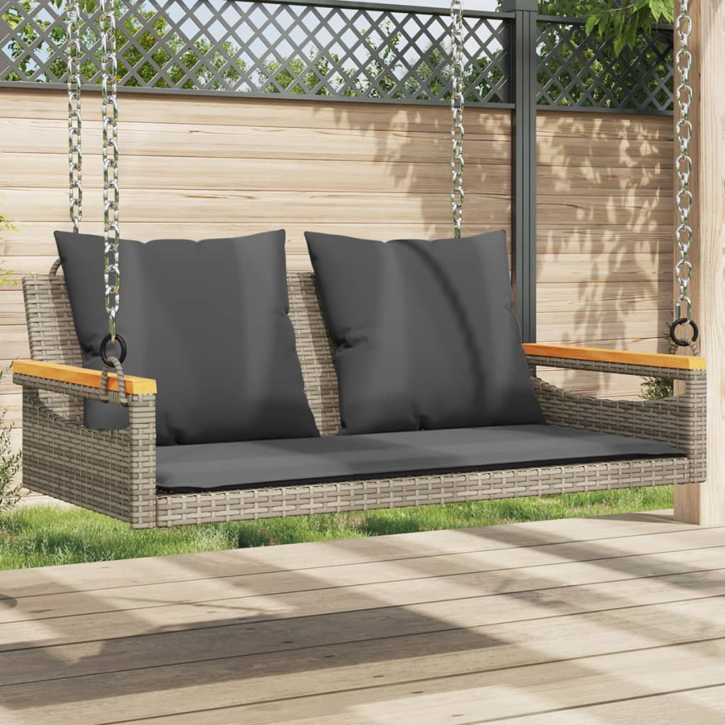 Schommelbank met kussens 109x62x40 cm poly rattan grijs