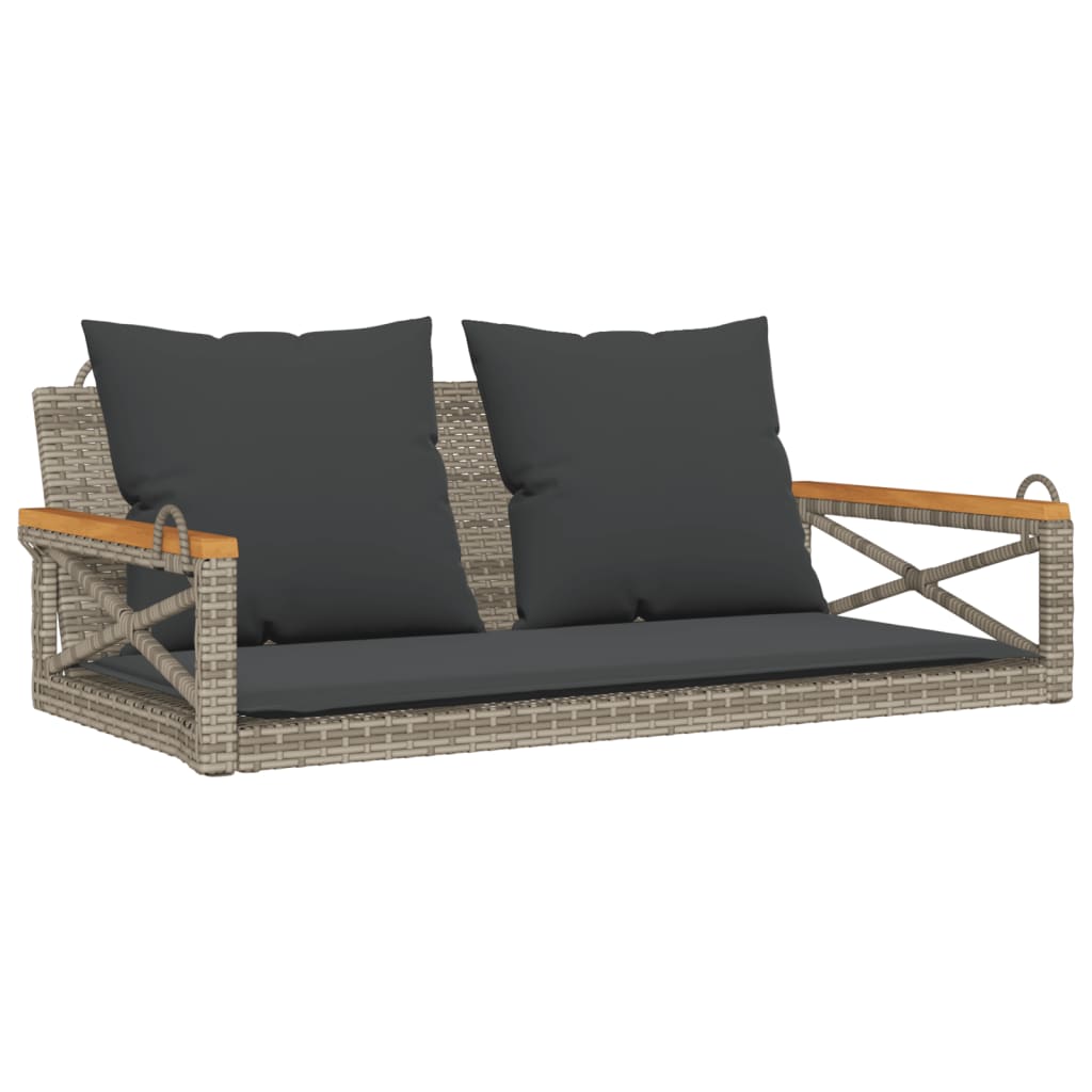 Schommelbank met kussens 109x62x40 cm poly rattan grijs