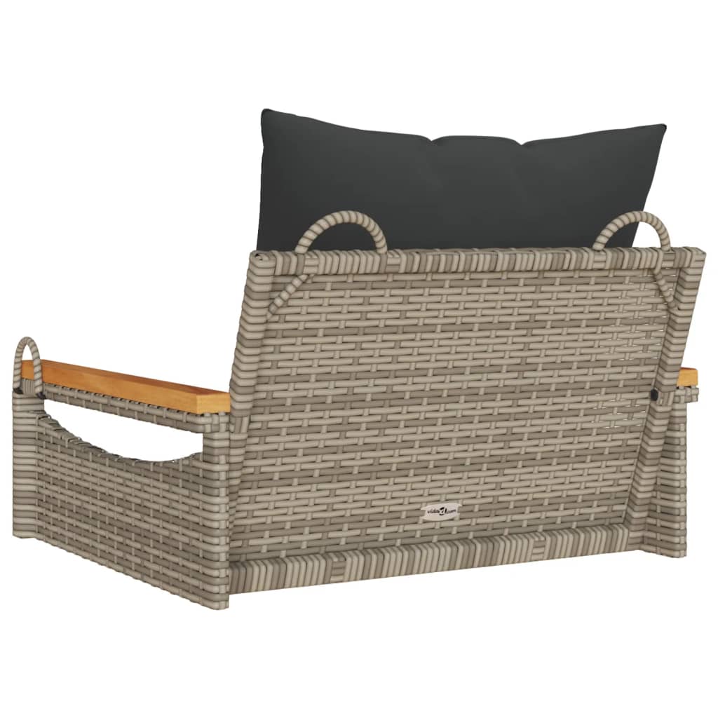 Schommelbank met kussens 63x62x40 cm poly rattan grijs