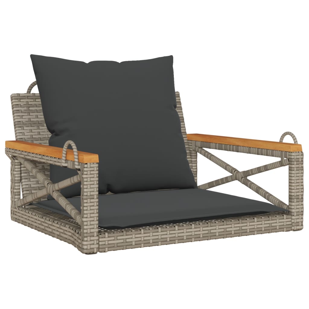 Schommelbank met kussens 63x62x40 cm poly rattan grijs