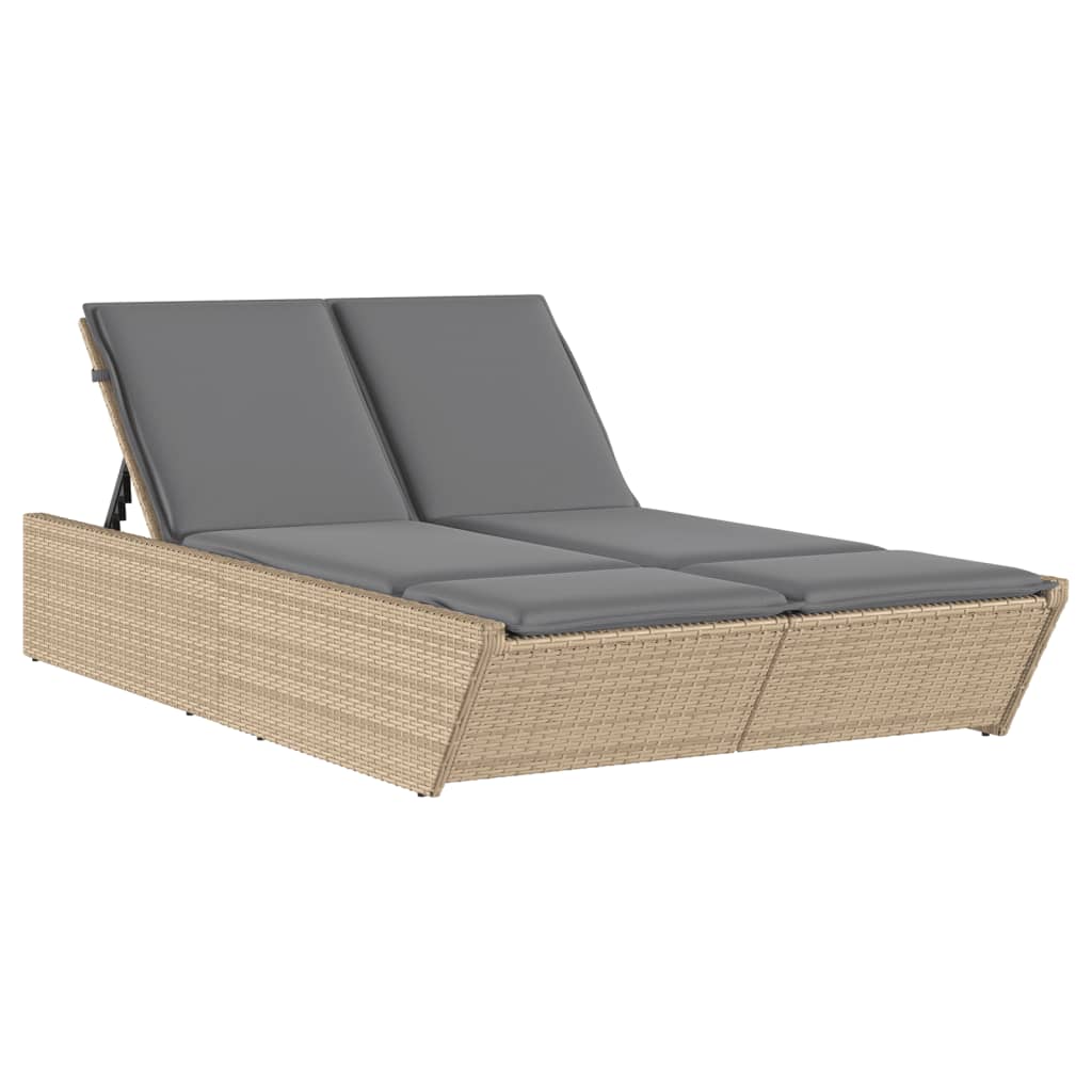 Ligbed 2-persoons met kussens poly rattan beige