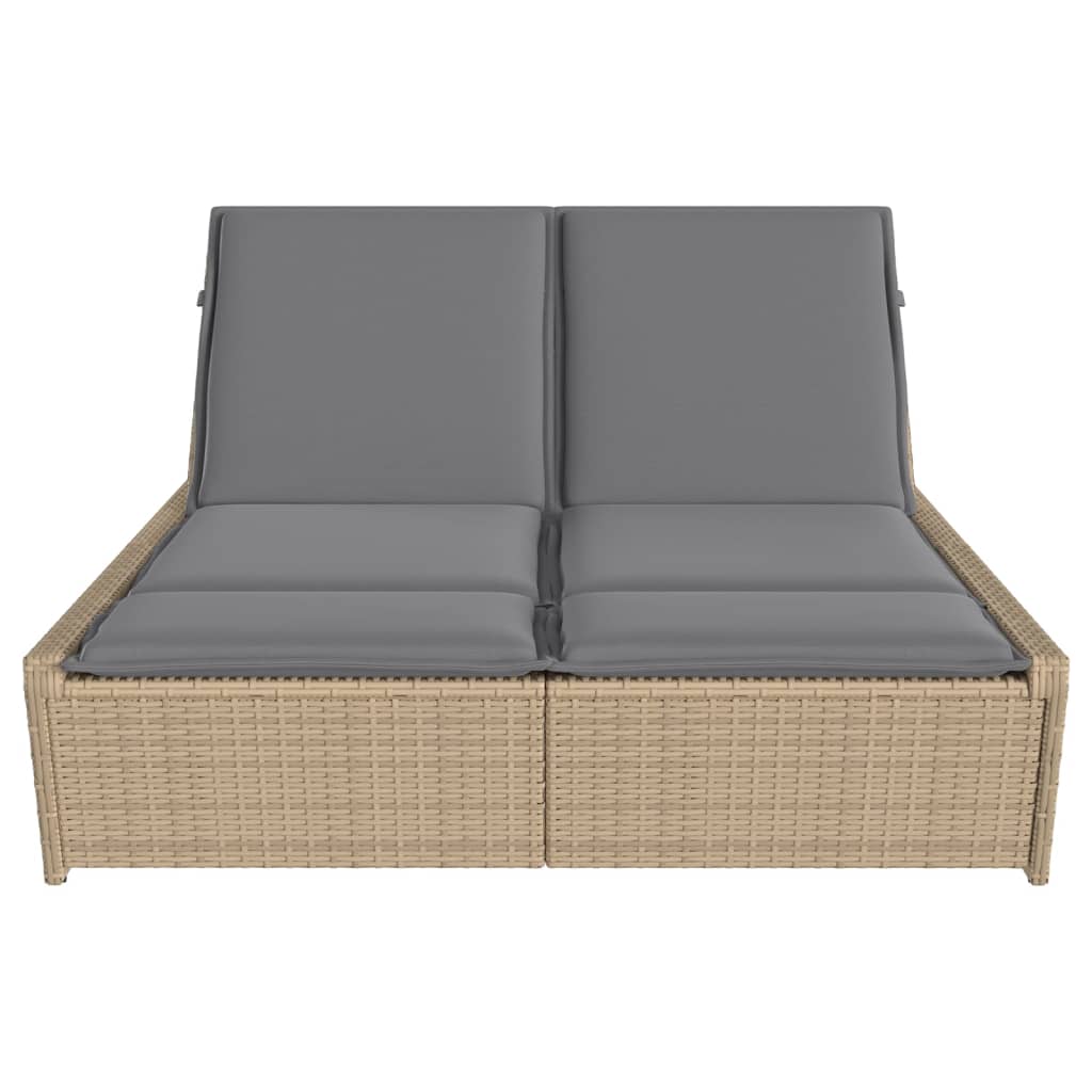 Ligbed 2-persoons met kussens poly rattan beige