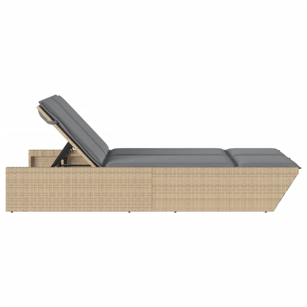 Ligbed 2-persoons met kussens poly rattan beige