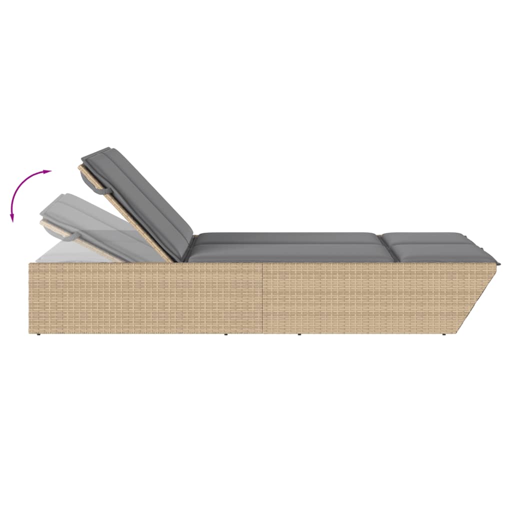 Ligbed 2-persoons met kussens poly rattan beige