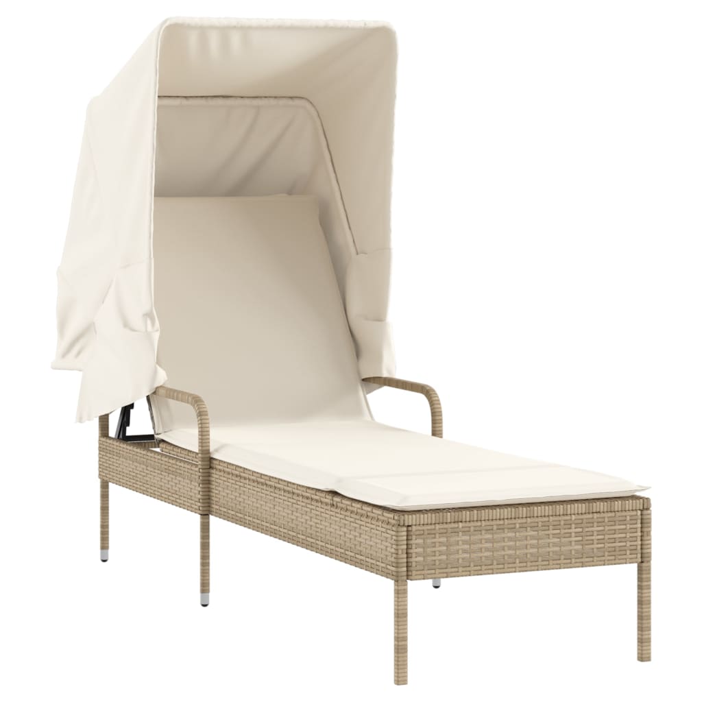 Ligbed met luifel poly rattan beige