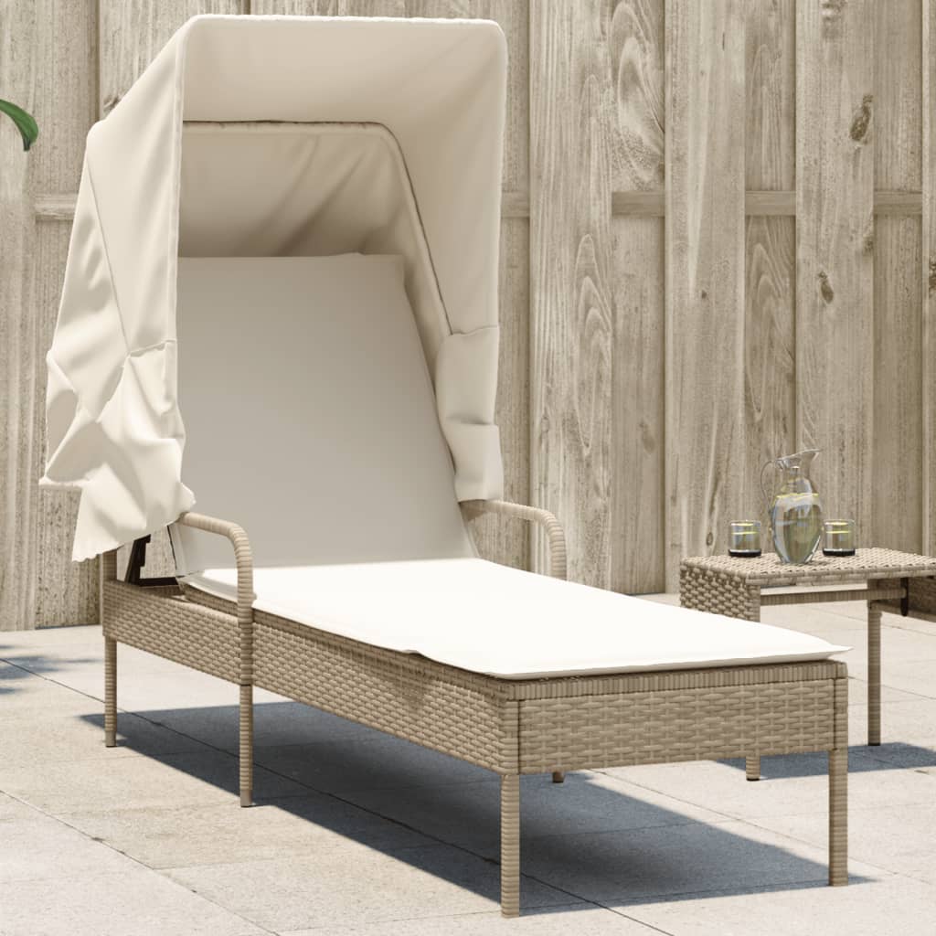 Ligbed met luifel poly rattan beige