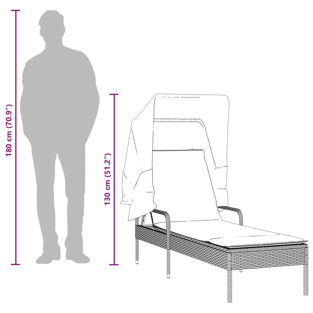 Ligbed met luifel en tafel poly rattan grijs