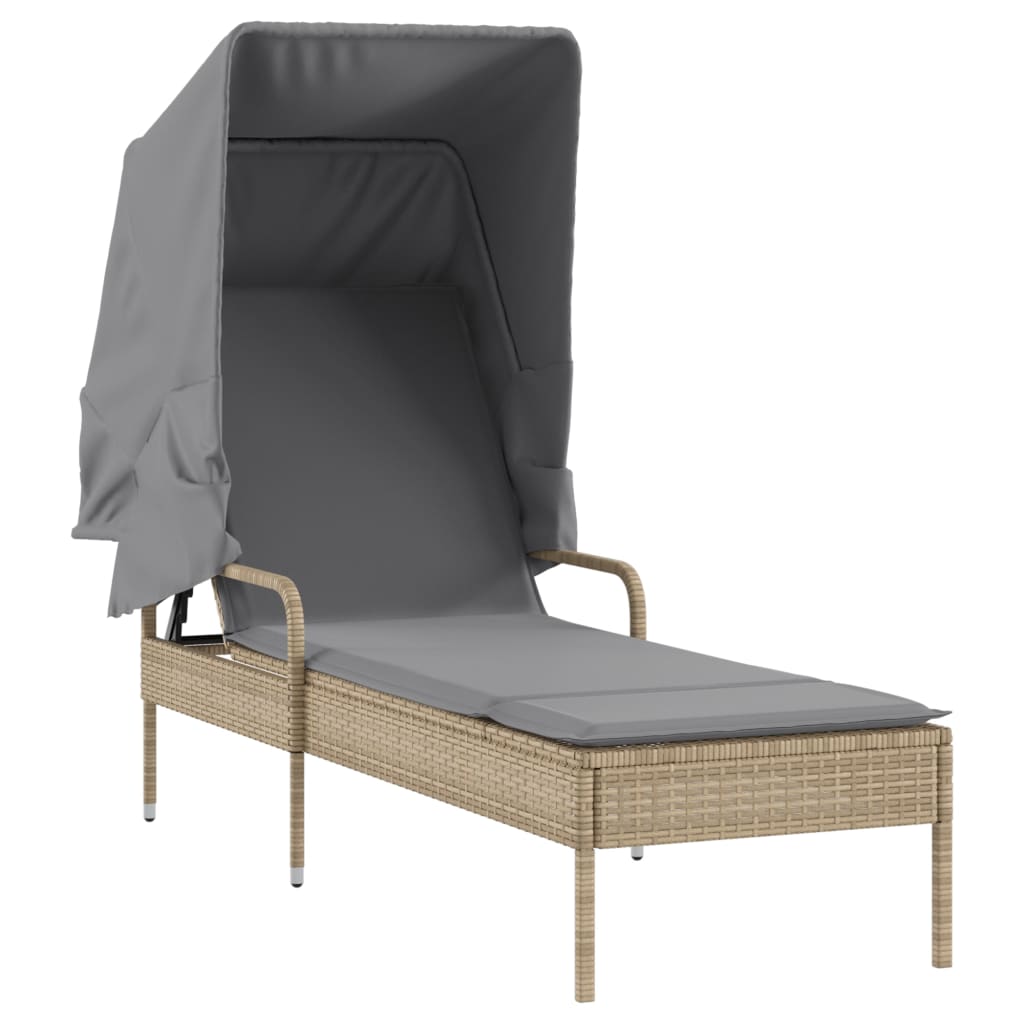 Ligbed met luifel en tafel poly rattan beige