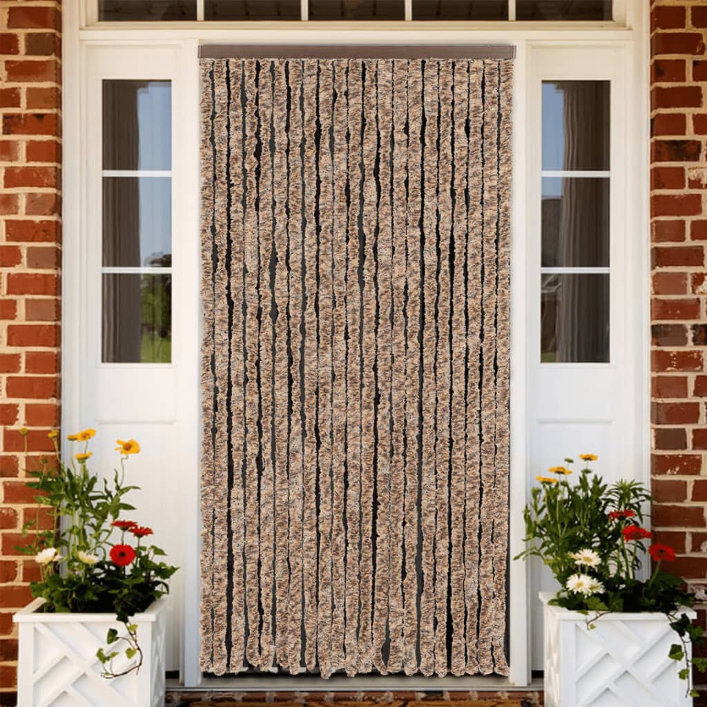 Vliegengordijn 90X200 Cm Chenille Beige En Donkerbruin