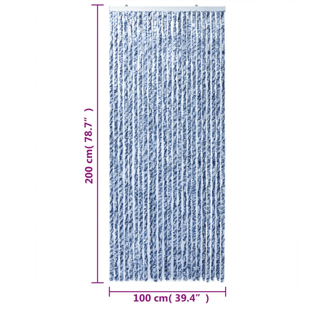 Vliegengordijn 100X200 Cm Chenille Blauw En Wit