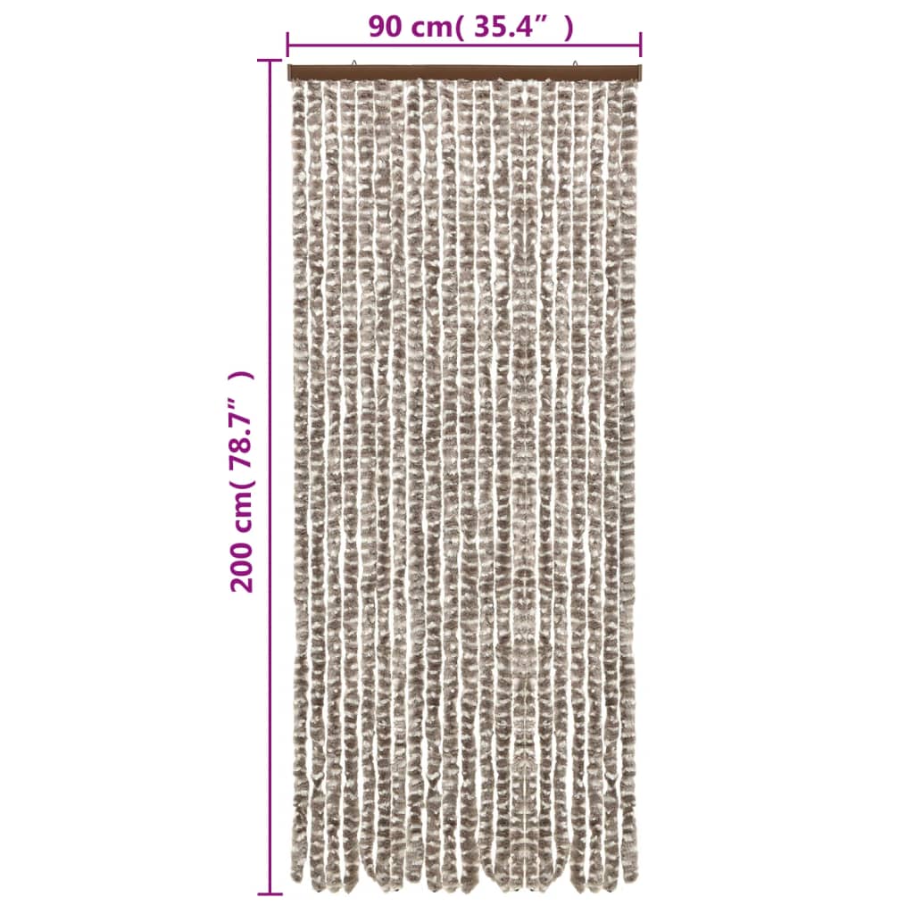 Vliegengordijn 90X200 Cm Chenille Taupe En Wit